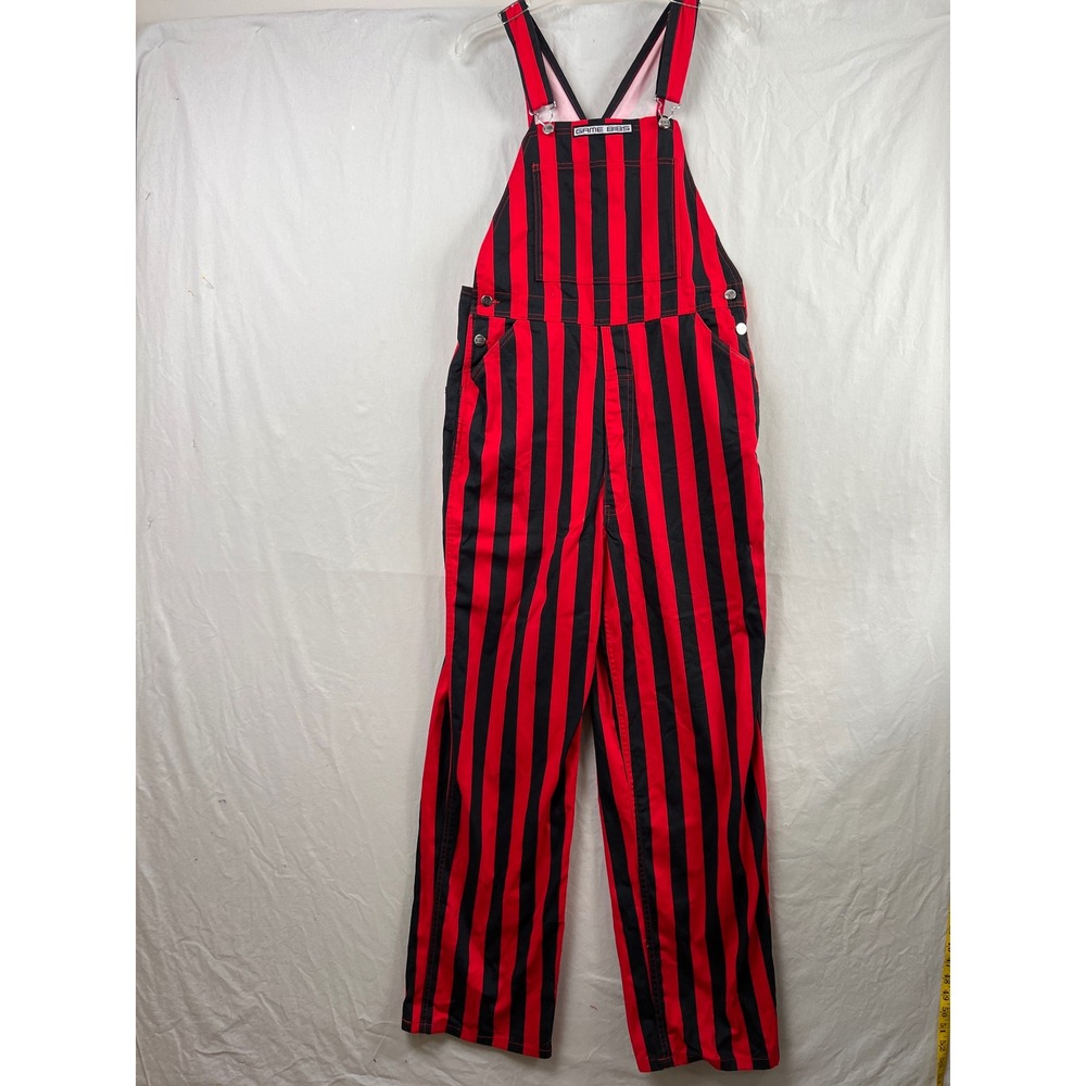 Game Bibs Overalls Unisex Medium Red Black Striped Game Day Spirit Wear Cotton